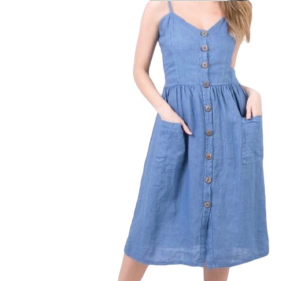 Rebellion Dresses & Skirts - 🌺REBELLION Blue Chambray Midi Pinafore Dress
